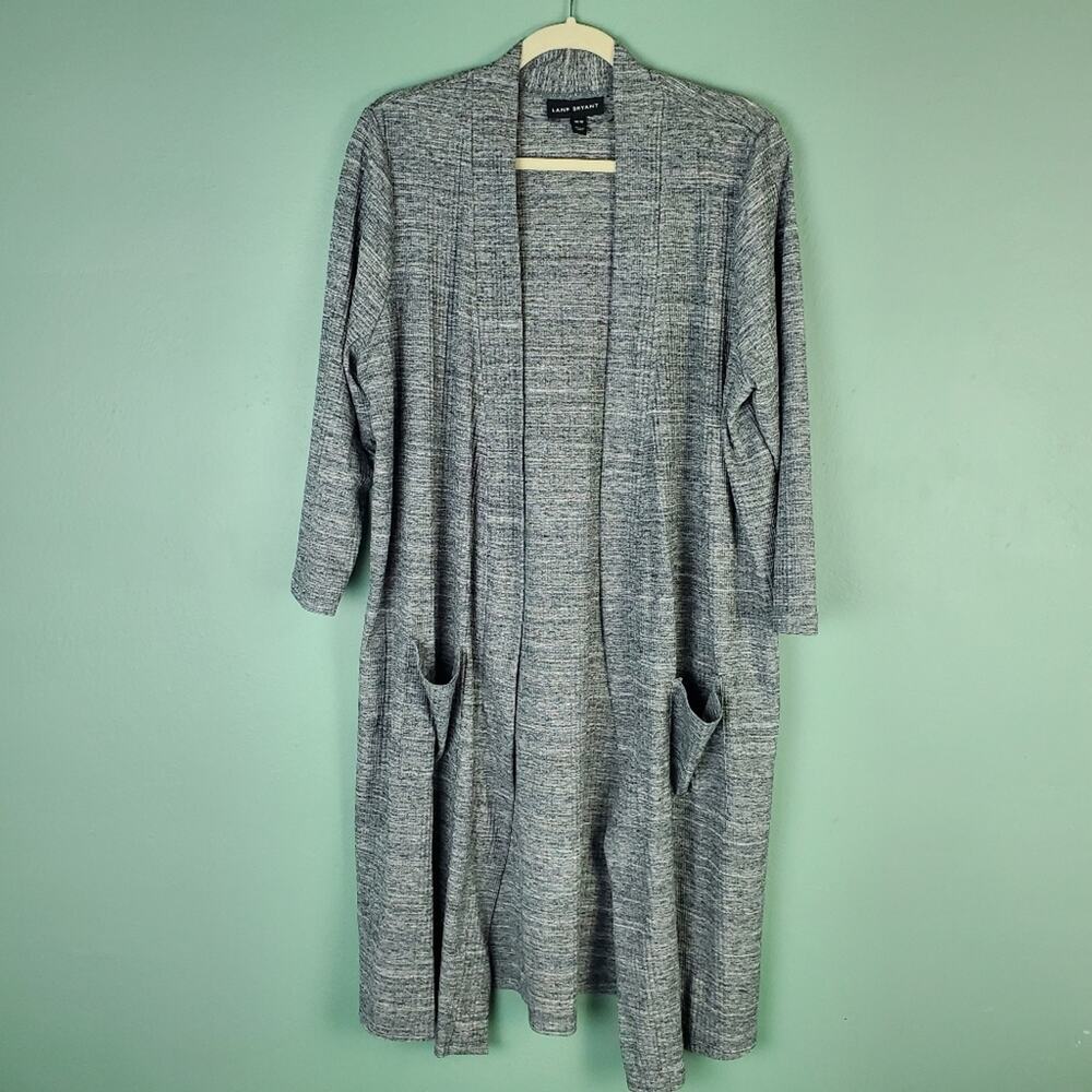 Lane Bryant Heathered Gray Long Ribbed Open Duster Cardigan Size 14 16